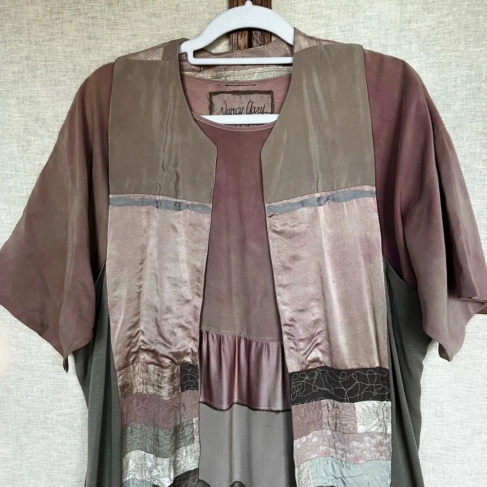 Nancy Gary Vintage Silk Artisan Patchwork Dress and Long Vest - Large - Picture 4 of 16